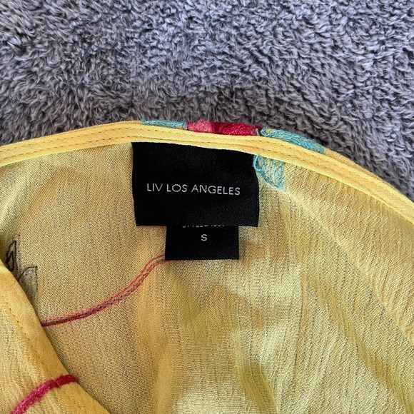 Liv Los Angeles Top Large Yellow Floral Embroidered Tie Front Boho Hippie 16627x - Picture 6 of 11